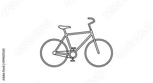 Simple line art drawing of a classic bicycle icon, vector illustration for cycling, urban transportation, and recreation.