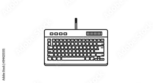 Minimalist Computer Keyboard Line Art Icon. Outline Vector Illustration of a Wired Input Device for Technology and Office