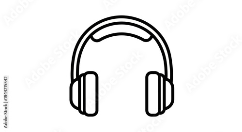 Simple black and white line art headphones icon. Outline vector illustration of a headset for listening to music, audio, podcast, and entertainment.