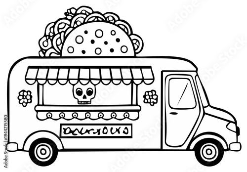 Cartoon taco food truck illustration, Mexican cuisine