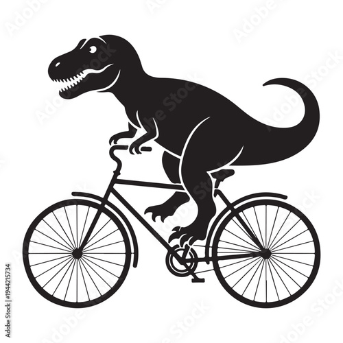 A tyrannosaurus rex rides a bicycle a comical silhouette