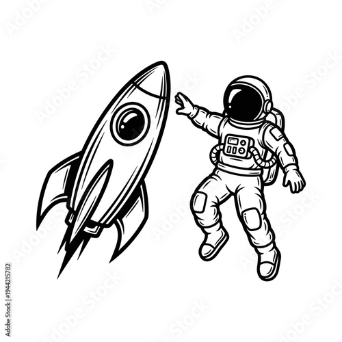 Astronaut Reaching For Rocket In Space Exploration.
