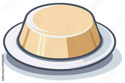 Custard dessert on plate cartoon vector illustration with vanilla pudding food