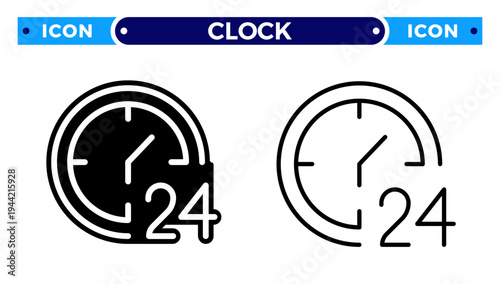 24 Hours Customer Service and Nonstop Full Time Clock Support Vector Icon Set