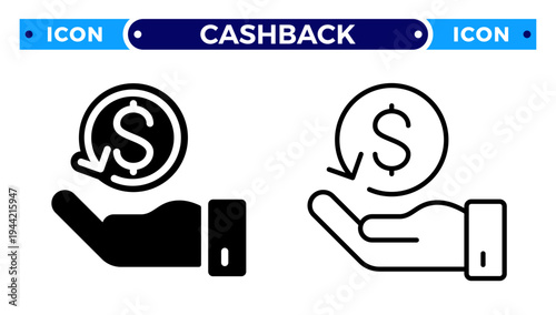 Cashback Guarantee and Money Back Reward with Hand and Dollar Vector Icon Set