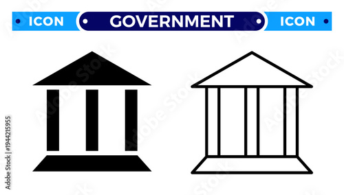 Bank Building or Government Court House for Financial and Legal Services Vector Icon Set