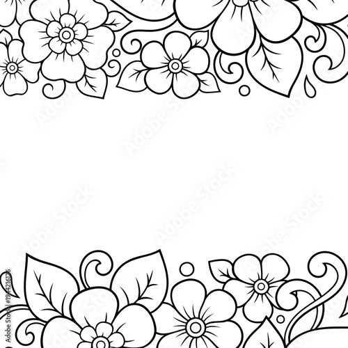 Frame in eastern tradition. Stylized with henna tattoos decorative pattern for decorating covers for book, notebook, casket, magazine, postcard and folder. Flower border in mehndi style.