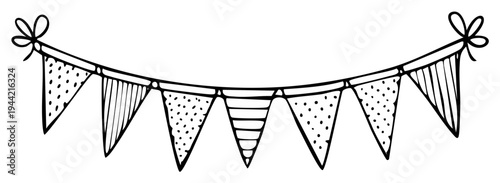 Hand drawn line art bunting banner illustration