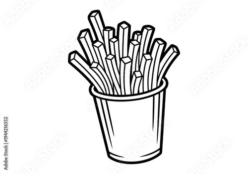 Simple Line Art Illustration of French Fries in a Cup.