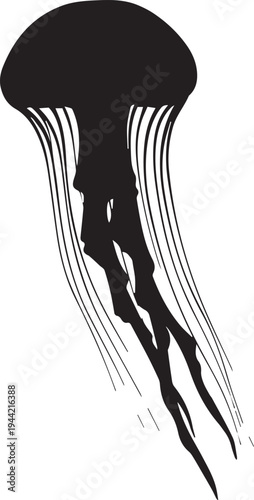 Black silhouette of a jellyfish with tentacles