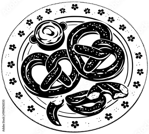 pretzel illustration food silhouette snack logo bakery icon bread outline pastry delicious german eat breakfast traditional baked salt oktoberfest shape women vector graphic background