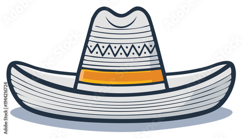 White Sombrero Hat with Orange Band and Geometric Pattern