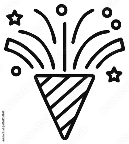 Party popper bursting with stars and dots, celebration icon illustration