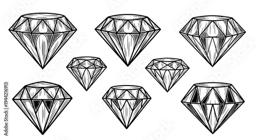 Collection of Hand-Drawn Diamonds in Various Sizes.