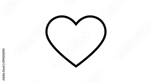 Minimalist black outline heart icon on white background, symbolizing love, romance, passion, health, care, and emotion.