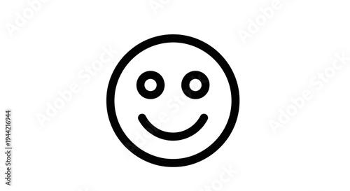 Happy smiley face icon, positive emotion symbol, simple black outline vector graphic on white background, good mood