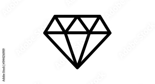 Minimalist black outline diamond icon on white background, a simple graphic symbol representing luxury, wealth, and preciousness.