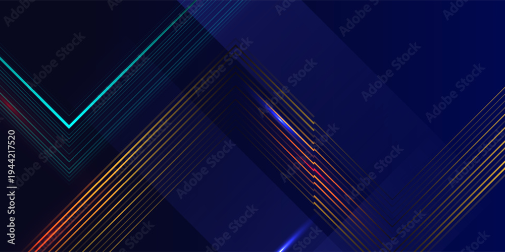 Fototapeta premium Dark Blue Golden Royal Awards Graphics Background. Lines Growing Elegant Shine Spark. Luxury Premium Corporate Abstract Design Template. Classic Shape Post. Center LED Screen Visual. Lights Fireworks