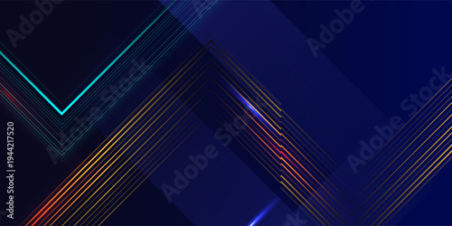 Dark Blue Golden Royal Awards Graphics Background. Lines Growing Elegant Shine Spark. Luxury Premium Corporate Abstract Design Template. Classic Shape Post. Center LED Screen Visual. Lights Fireworks