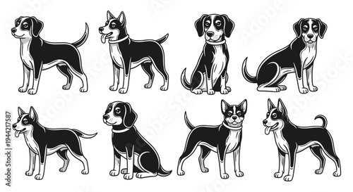 Collection of Diverse Dog Breeds in Various Poses.