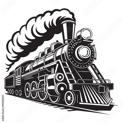 Vintage steam train with billowing smoke a striking black silhouette