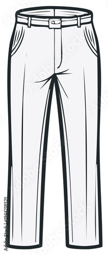 Hand drawn illustration of tailored trousers with a belt