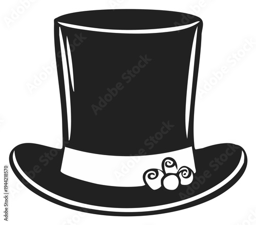 Black Top Hat with Ribbon and Floral Embellishment