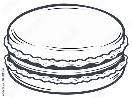 Single Macaron Outline Illustration French Sweet Dessert Cookie Vector Graphic Element for Bakery Design