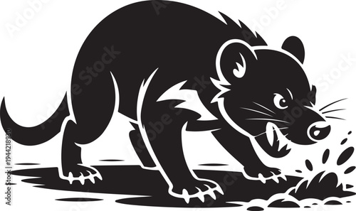 Stylized Black Tasmanian Devil Roaring and Digging in Dirt