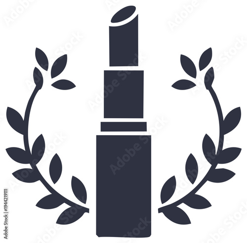Dark lipstick silhouette encircled by laurel leaves symbol of beauty and elegance