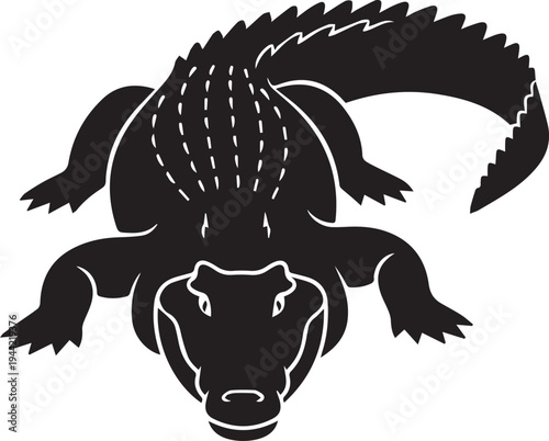 Black silhouette of a crocodile with white outline