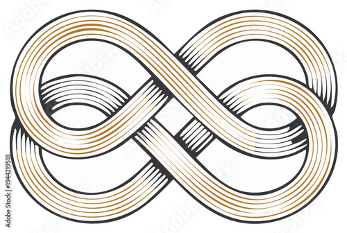 Elegant golden and black intertwining lines form an intricate infinity symbol design