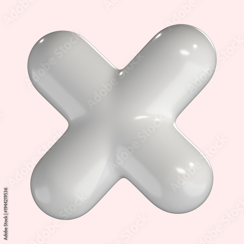 Glossy 3D White X Mark with Rounded Edges