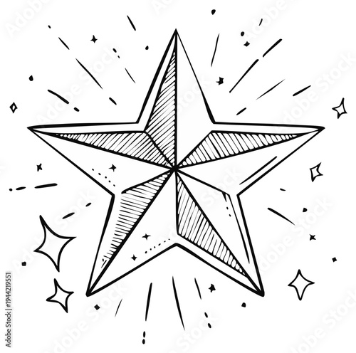 Hand Drawn Star Burst Illustration Glowing Starry Sketch Shine Symbol Decorative Element