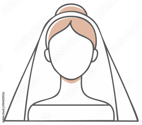 Modern minimalist illustration of a bride wearing elegant wedding veil and classic updo hairstyle
