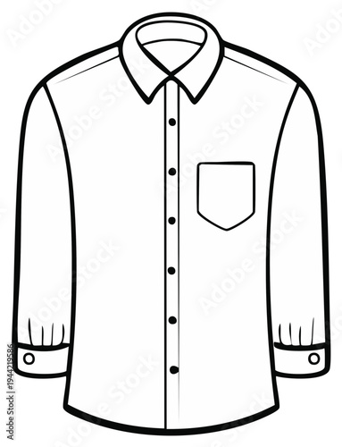 Classic Long Sleeve Button Down Shirt Front View Simple Outline Illustration
