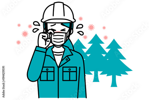 花粉症がつらい作業員の女性