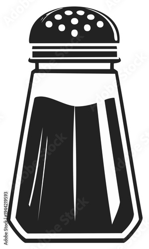 Salt shaker illustration, black and white design, food seasoning symbol
