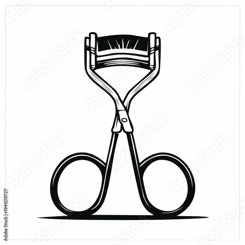 Stylized graphic illustration of an eyelash curler isolated on white