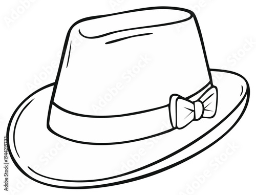 Retro fedora hat with bow graphic design illustration element, black and white