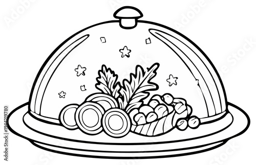 Elegant food platter illustration with decorative elements and cover