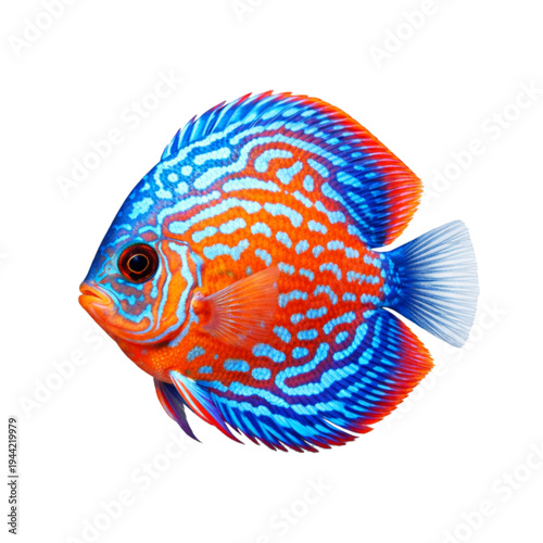 Vibrant Discus on transparent Background. Stunning Side Profile of a Brightly Colored Discus Aquarium Fish on transparent Background. 