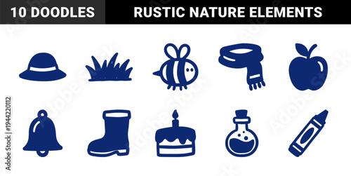 Hand-drawn whimsical lifestyle and nature elements for organic brand identity. Rustic, naive marker sketch illustrations featuring garden, autumn, and childhood concepts.