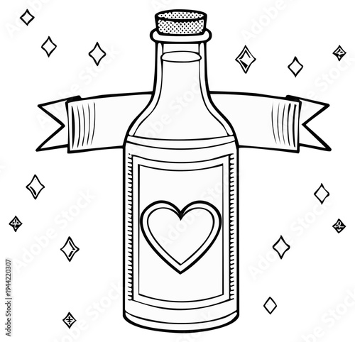 Whimsical Bottle with Heart Label and Ribbon Sparkle Celebration