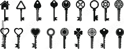 key, vintage, house, heart, decorative, collection, silhouette, security, access, lock, icon, symbol, set, antique, design, isolated, illustration, object, locksmith, protection