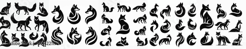 Vector set image silhouette of fox