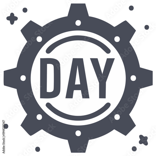 Gear with Day inscription, symbolizing daily work, routine, or operational cycles