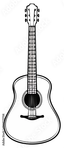 Acoustic guitar illustration in black and white against a white background