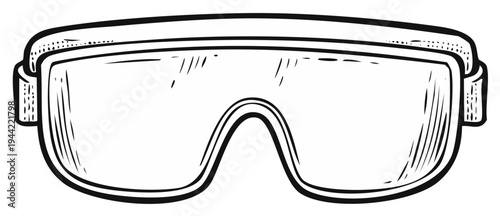 Protective safety glasses illustration. Eyewear design for work or laboratory. Vector engraving.