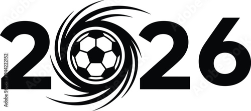 2026 soccer ball swirl typography design for football championship tournament sport event logo vector illustration concept